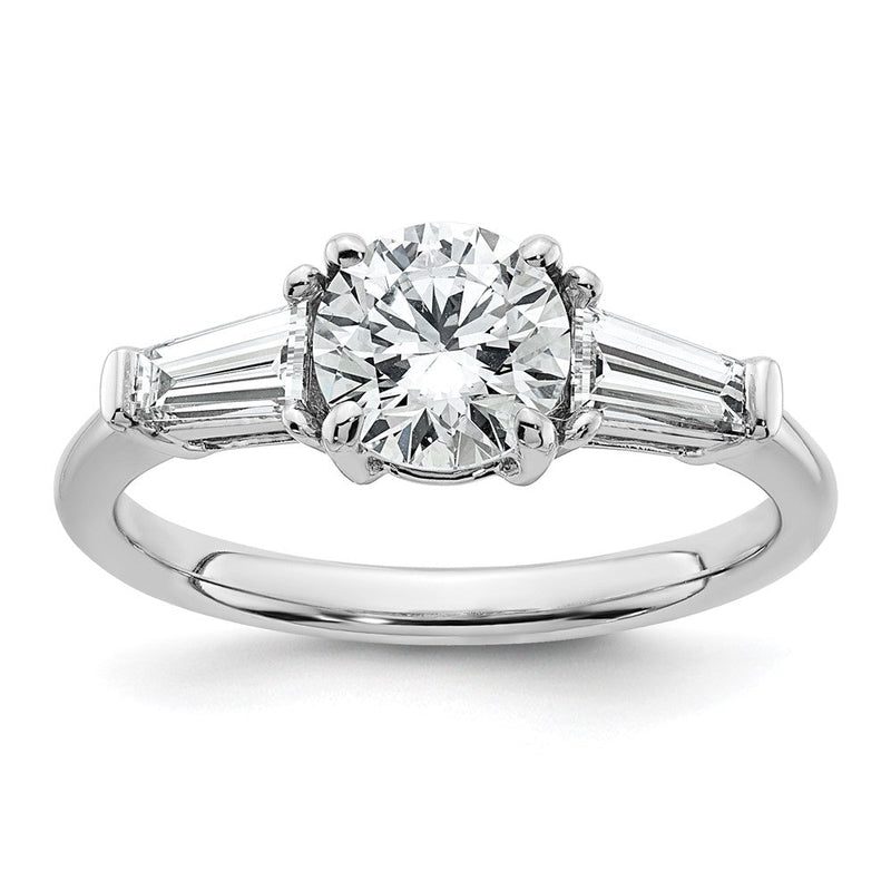 14K Weißgold 1/2 Karat Im Labor Gezüchtet Diamant Vs+ F+ Verjüngt Baguette mit 1 Karat Rund Mittig Halbfassung Dreistein Verlobungsring