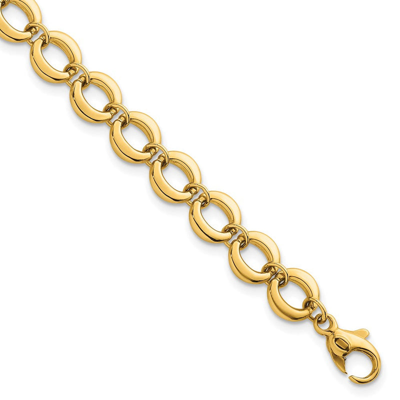 14K Gelbgold Poliert 8mm Fantasie Kreis Glieder 7.5 Zoll Armband