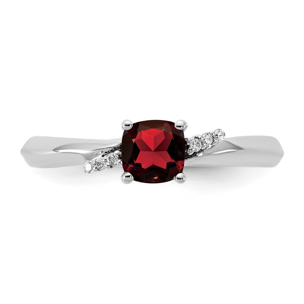 14K Weißgold Poliert Diamant und Granat Mode Ring