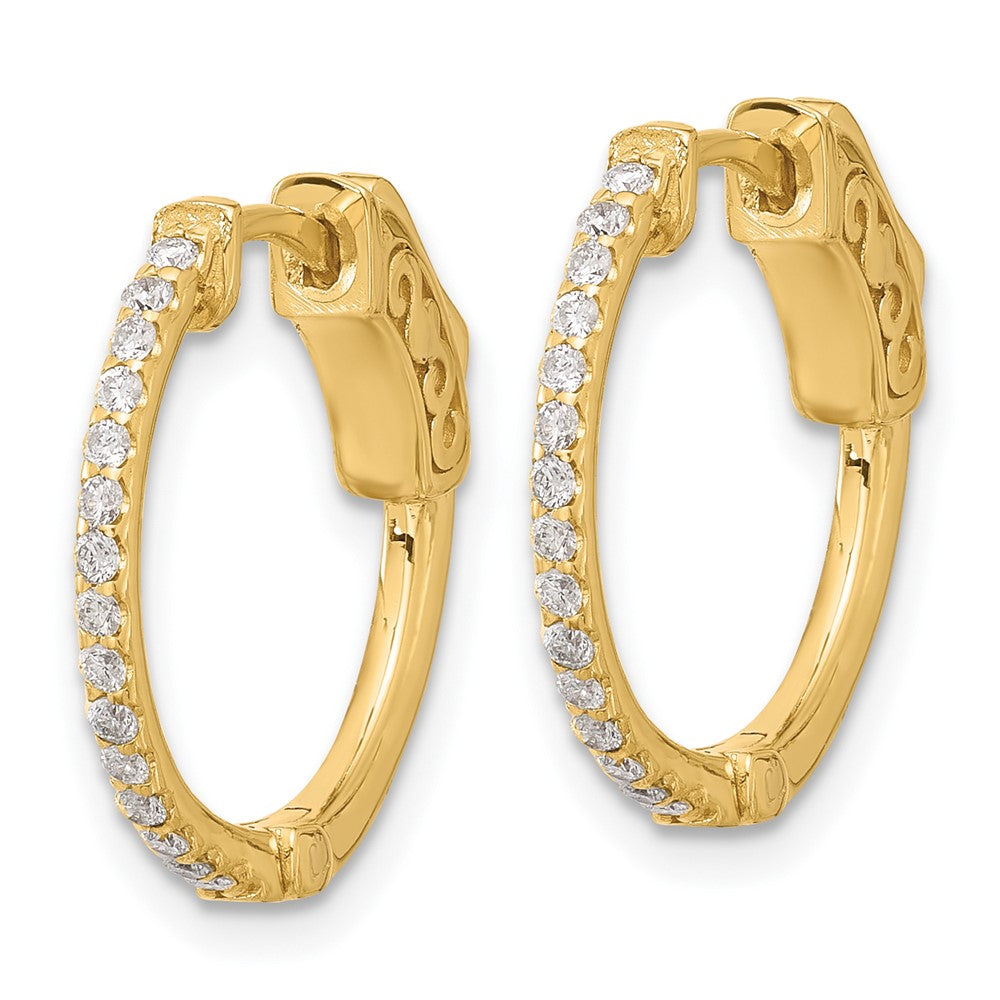 14K Gelbgold.24 Karat Diamant Rund Creole mit Sicherheits Verschluss Ohrringe