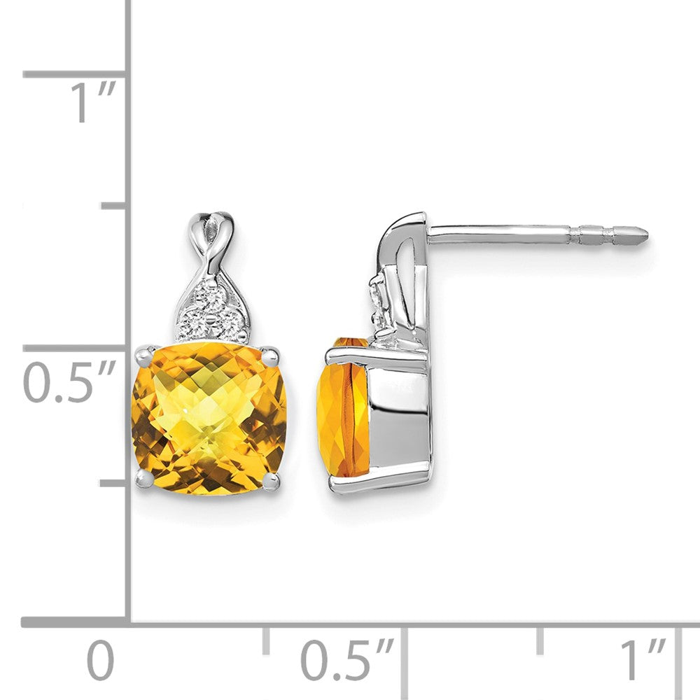 14K Weißgold Ohrstecker mit 7 mm Kissenschliff-Schachbrett-November/Citrin und Diamant