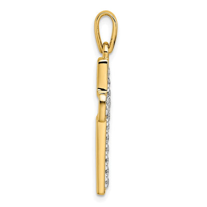 14K Gelbgold und Rhodium Kreuzanhänger mit 0,5 Karat Diamant