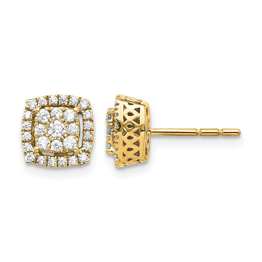 14K Gelbgold Ohrstecker mit quadratischer Diamant-Cluster-Fassung, 0,5 ct