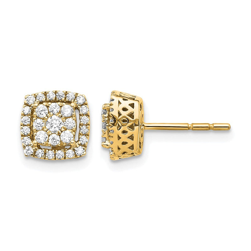 14K Gelbgold Ohrstecker mit quadratischer Diamant-Cluster-Fassung, 0,5 ct