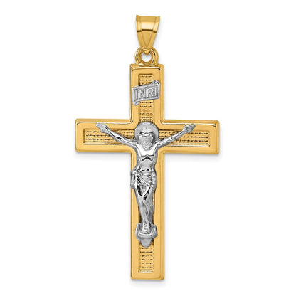 14K Gelbgold mit Rhodium Poliert Inri Kruzifix Kreuz Anhänger