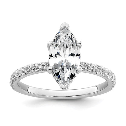 14K Weißgold Verlobungsring mit 2,625 ct. zertifiziertem, im Labor gezüchtetem Diamanten VS+ F+ im Marquise-Schliff, kompletter Solitär mit Flair