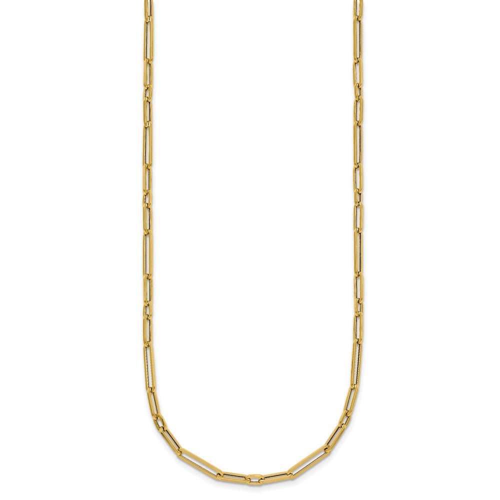 14K Gelbgold Poliert 2.9mm Fantasie Lang und Short Büroklammer Glieder 17 Zoll Halskette
