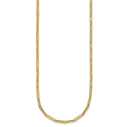 14K Gelbgold Poliert 2.9mm Fantasie Lang und Short Büroklammer Glieder 17 Zoll Halskette