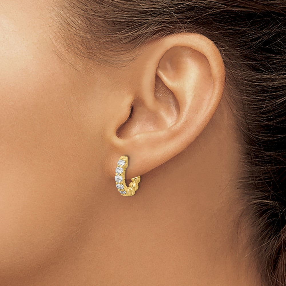 14K Gelbgold 1 Karat Diamant Rund Creole mit Sicherheits Verschluss Ohrringe