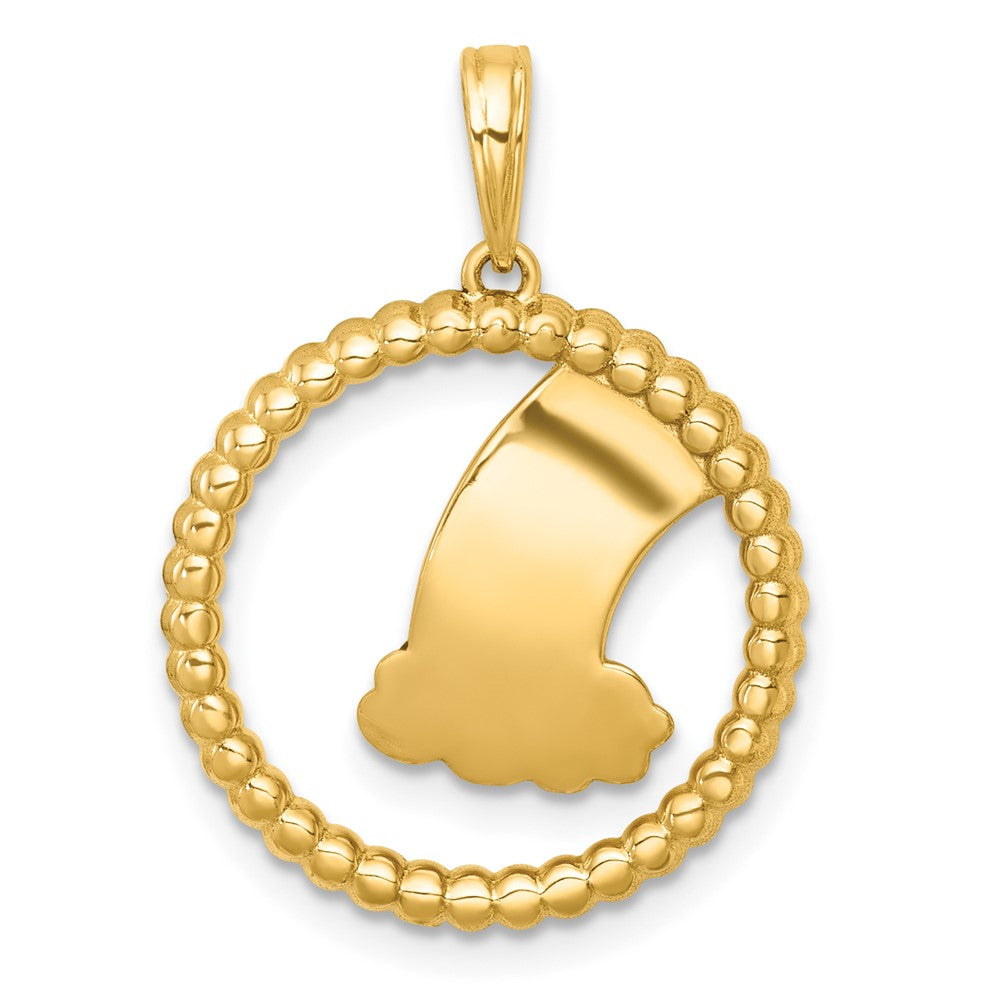 14K Gelbgold mit Rhodium, mehrfarbigem Emaille-Regenbogen mit Wolke im Kreis-Charm
