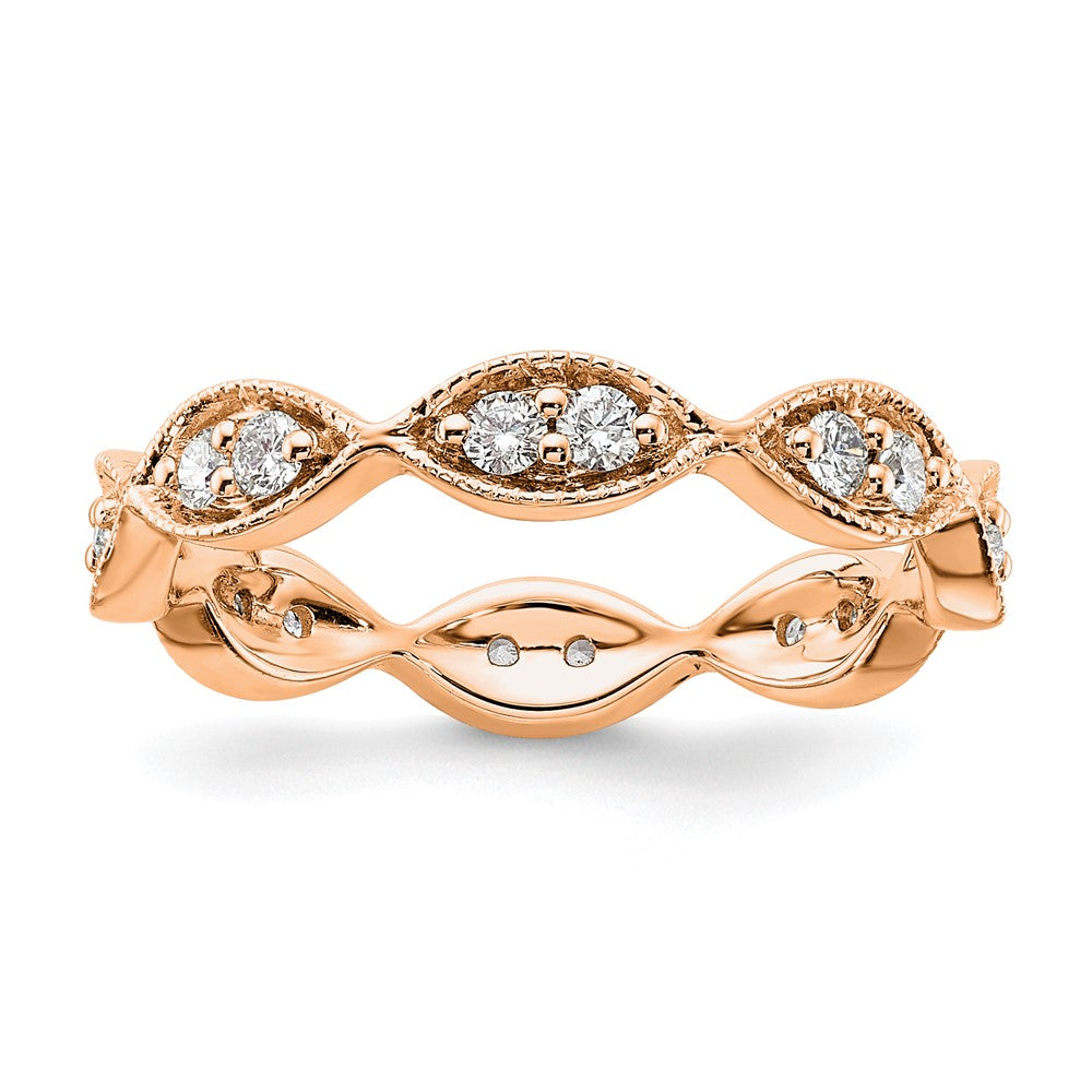 14K Roségold Polierter Memoire-Ehering Vintage-Pavé mit 0,5K Diamanten, Größe 7