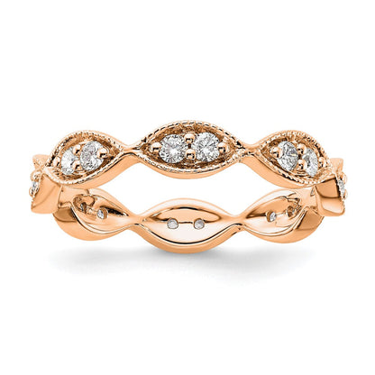 14K Roségold Polierter Memoire-Ehering Vintage-Pavé mit 0,5K Diamanten, Größe 7