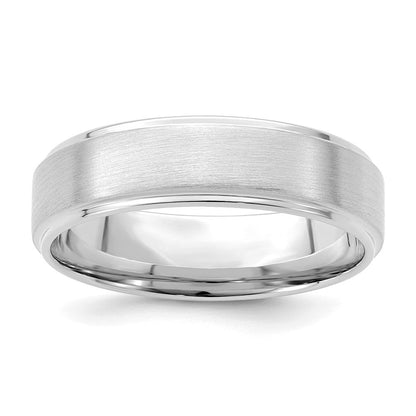 14K Weißgold 6 mm Ehering, schwer, Komfort-Passform, gebürstet satiniert/poliert, gestufte Kante