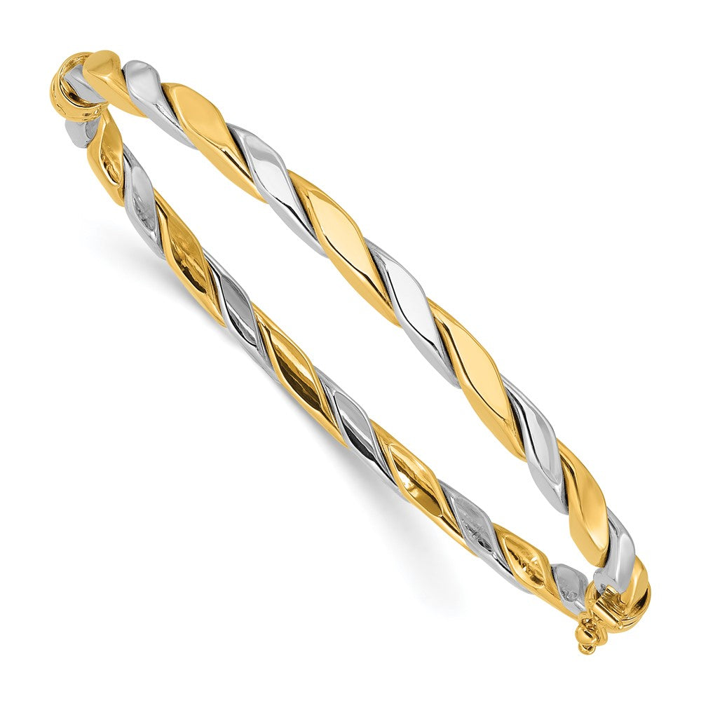14K Bicolor Gold Bicolor Poliert und Gedreht 3.50mm Klappbar Oval Armreif Armband