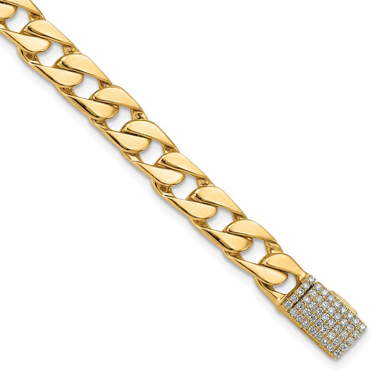 14K Gelbgold Hand-polished 6.5mm Fantasie Panzer Glieder 1.45 Karat Diamant Verschluss Gliederarmband