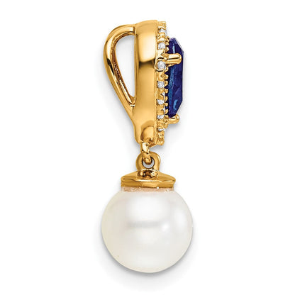 14K Gelbgold 6-7mm Rund Süßwasser Zuchtperle /pear Saphir/diamond Tropfen Kette Anhänger
