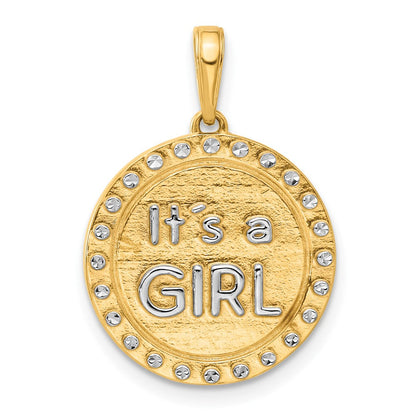 14K Gelbgold und Rhodium diamantgeschliffener „It's a Girl“-Anhänger