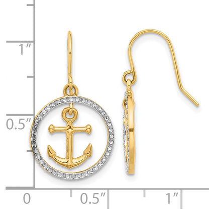 14K Gelbgold und Rhodium Diamantiert Anker Hängend in Kreis Ohrhänger