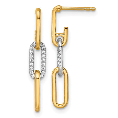 14K Bicolor-Gold Diamant-Paperclip-Glieder-Ohrhänger mit Steckverschluss, 0,2 ct