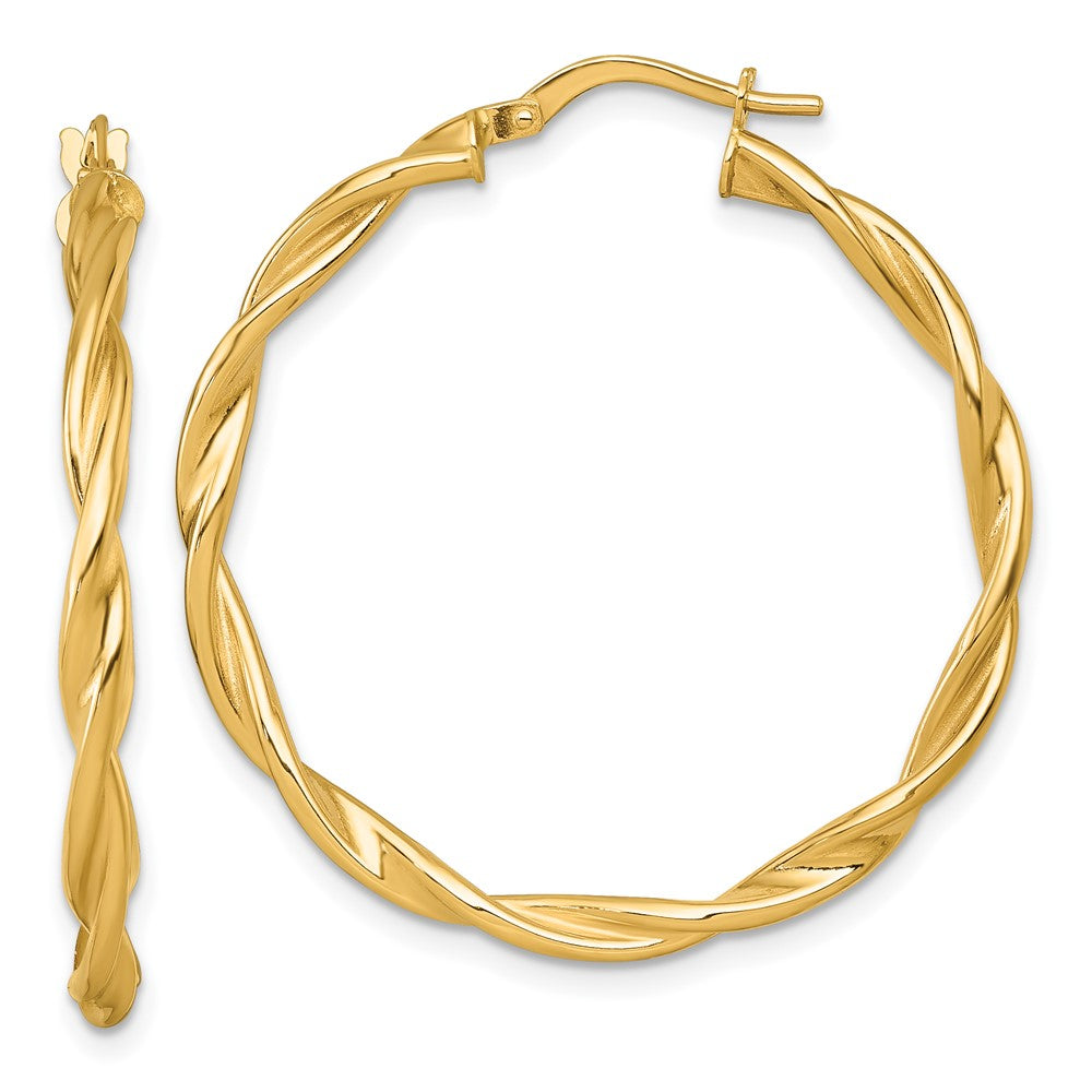 14K Gelbgold Poliert Gedreht 2.75 X 35mm Röhre Creolen