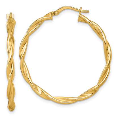 14K Gelbgold Poliert Gedreht 2.75 X 35mm Röhre Creolen