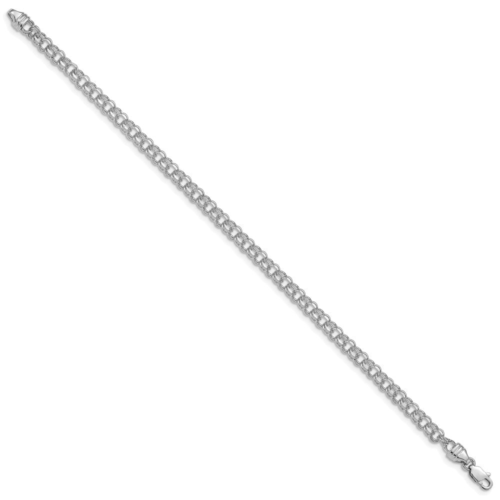 14K Weißgold 3.75mm Diamantiert Massiv Schwer Doppelt Glieder Charm Armband