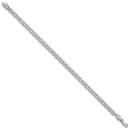 14K Weißgold 3.75mm Diamantiert Massiv Schwer Doppelt Glieder Charm Armband