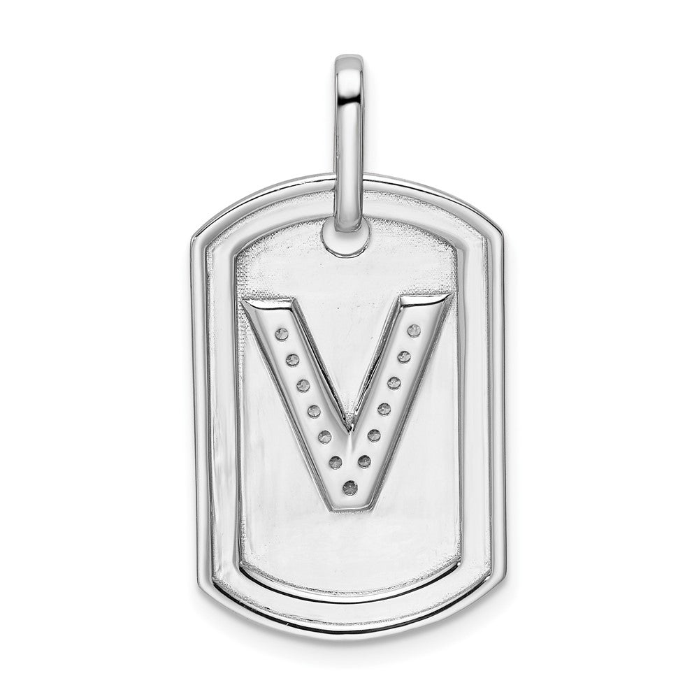 14K Weißgold Diamant-Buchstabe-V-Erkennungsmarken-Charm