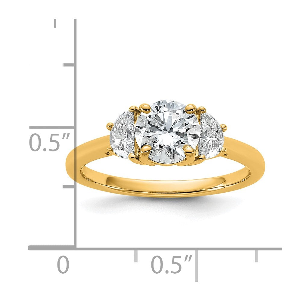 14K Gelbgold 3/8 Karat Im Labor Gezüchtet Diamant Vs+ F+ 1 Karat Mittig Rund Halbfassung Dreistein Verlobungsring