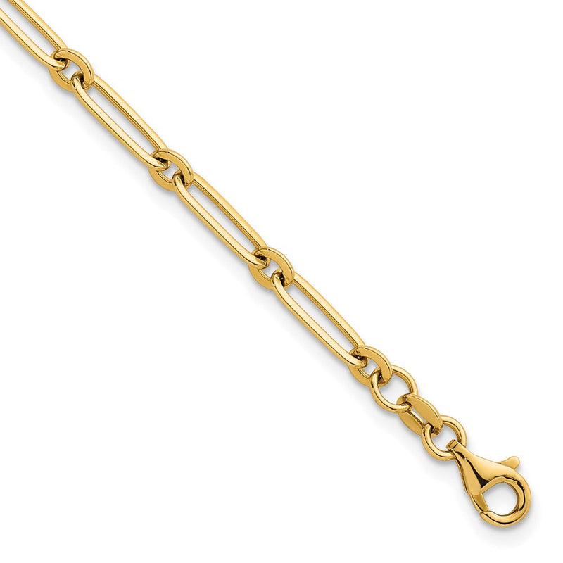 14K Gelbgold Poliert 3.75mm Büroklammer und Rund Glieder 7.25 Zoll Armband