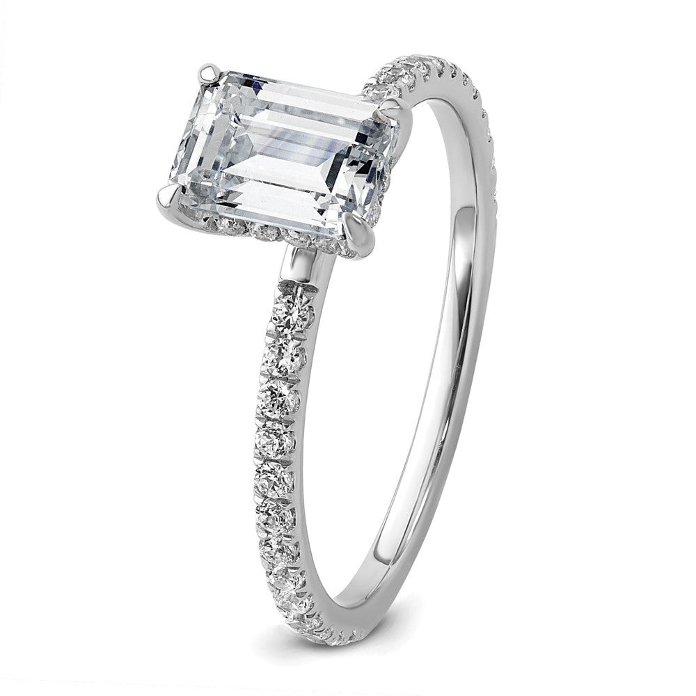 14K Weißgold 1,375 Karat zertifizierter im Labor gezüchteter Diamant VS+ F+ Smaragd komplettes Solitär mit Schwung Verlobungsring