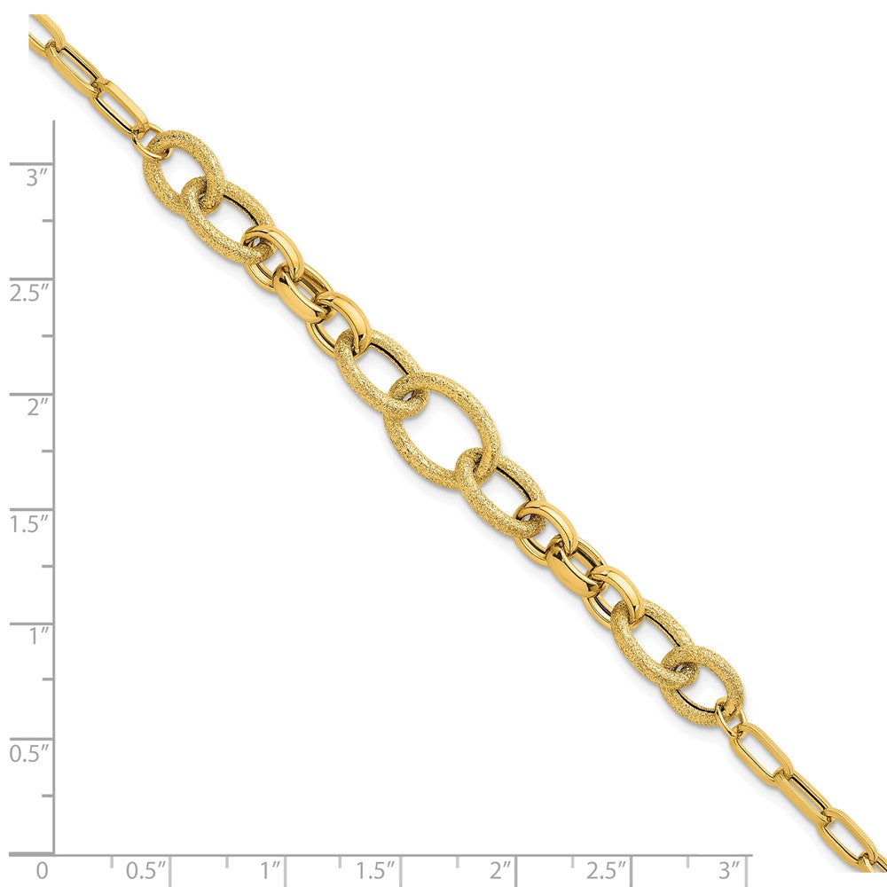 14K Gelbgold Poliert und Strukturiert Glieder 7.5 Zoll Armband