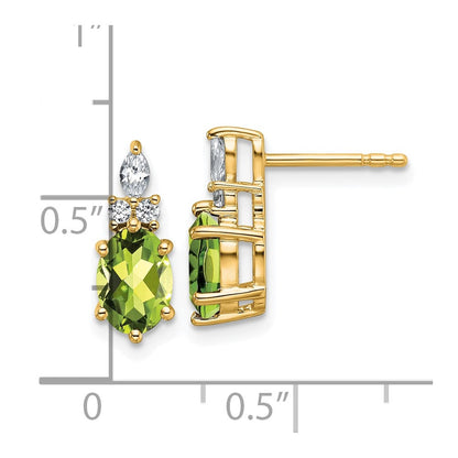 14K Gelbgold Ohrstecker mit Diamant und 7x5 ovalem August-/Peridot-Stein