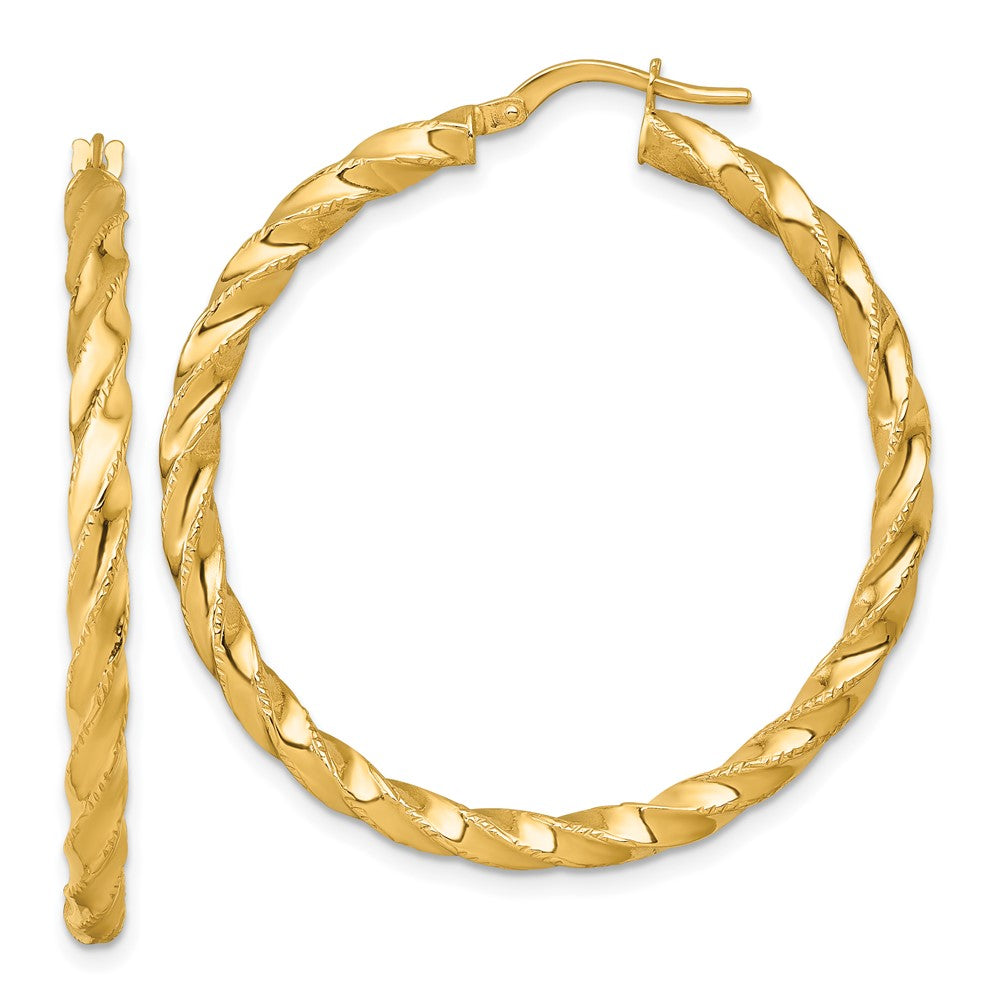 14K Gelbgold Poliert Diamantiert Gedreht 3.00 X 40mm Röhre Creolen