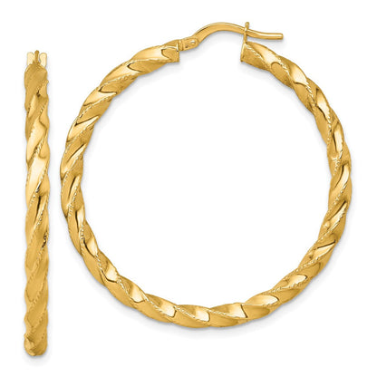 14K Gelbgold Poliert Diamantiert Gedreht 3.00 X 40mm Röhre Creolen