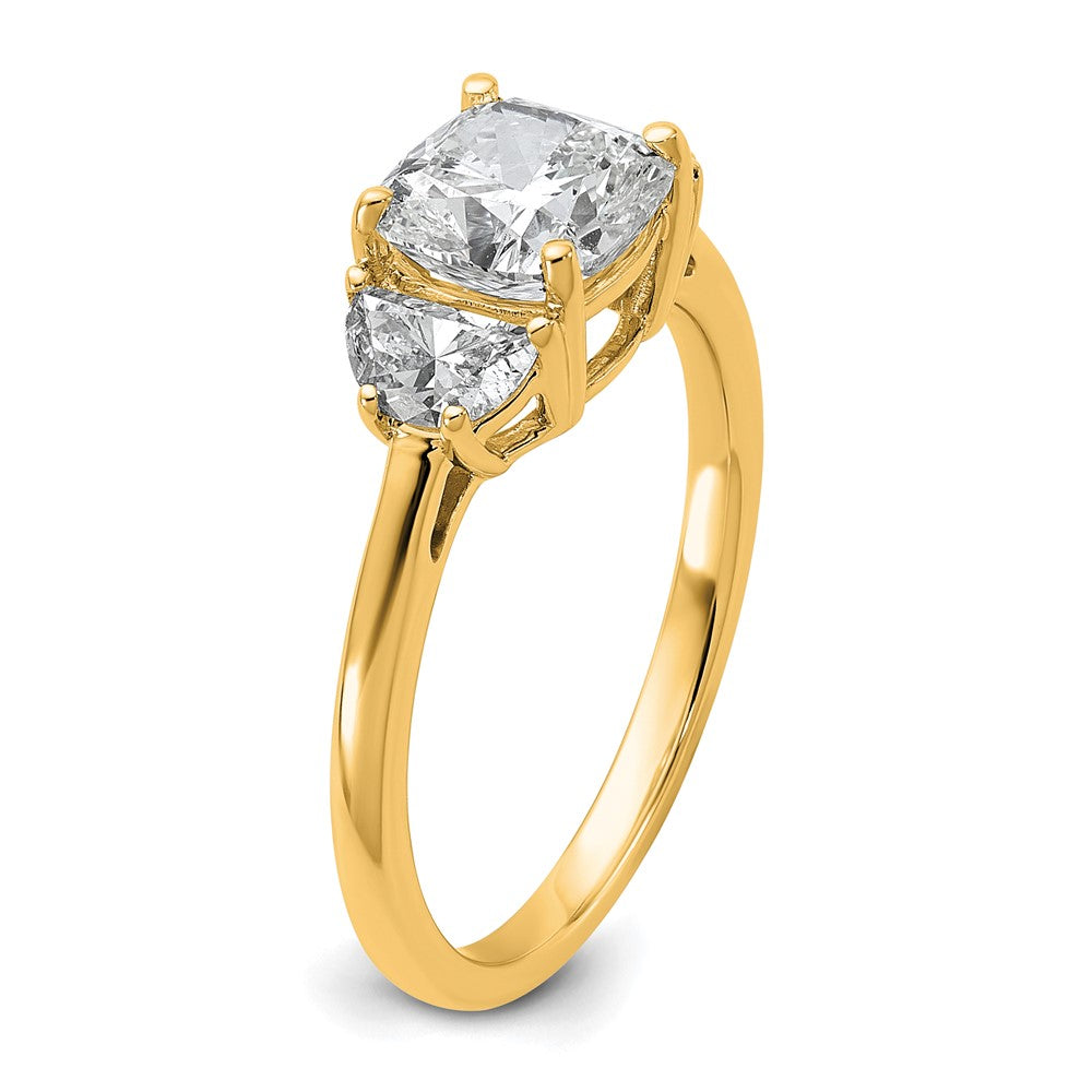 14K Gelbgold 1/2 Karat Im Labor Gezüchtet Diamant Vs/si+ G+ Halb Mond und 1 1/2 Karat Kissen Mittig Halbfassung Dreistein Verlobungsring