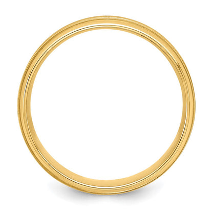 14K Gelbgold 6 mm Ehering mit Standardgewicht, Komfort-Passform, gebürstet-satinierter/polierter Oberfläche, Milgrain und geriffelter Kante