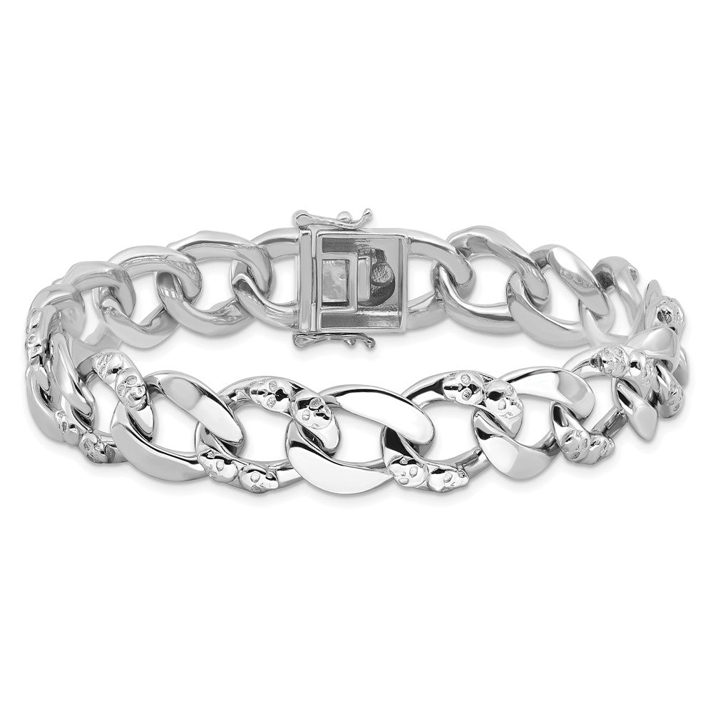 Sterlingsilber Rhodiniert 12mm Totenkopf Panzer Glieder 8.25 Zoll Armband