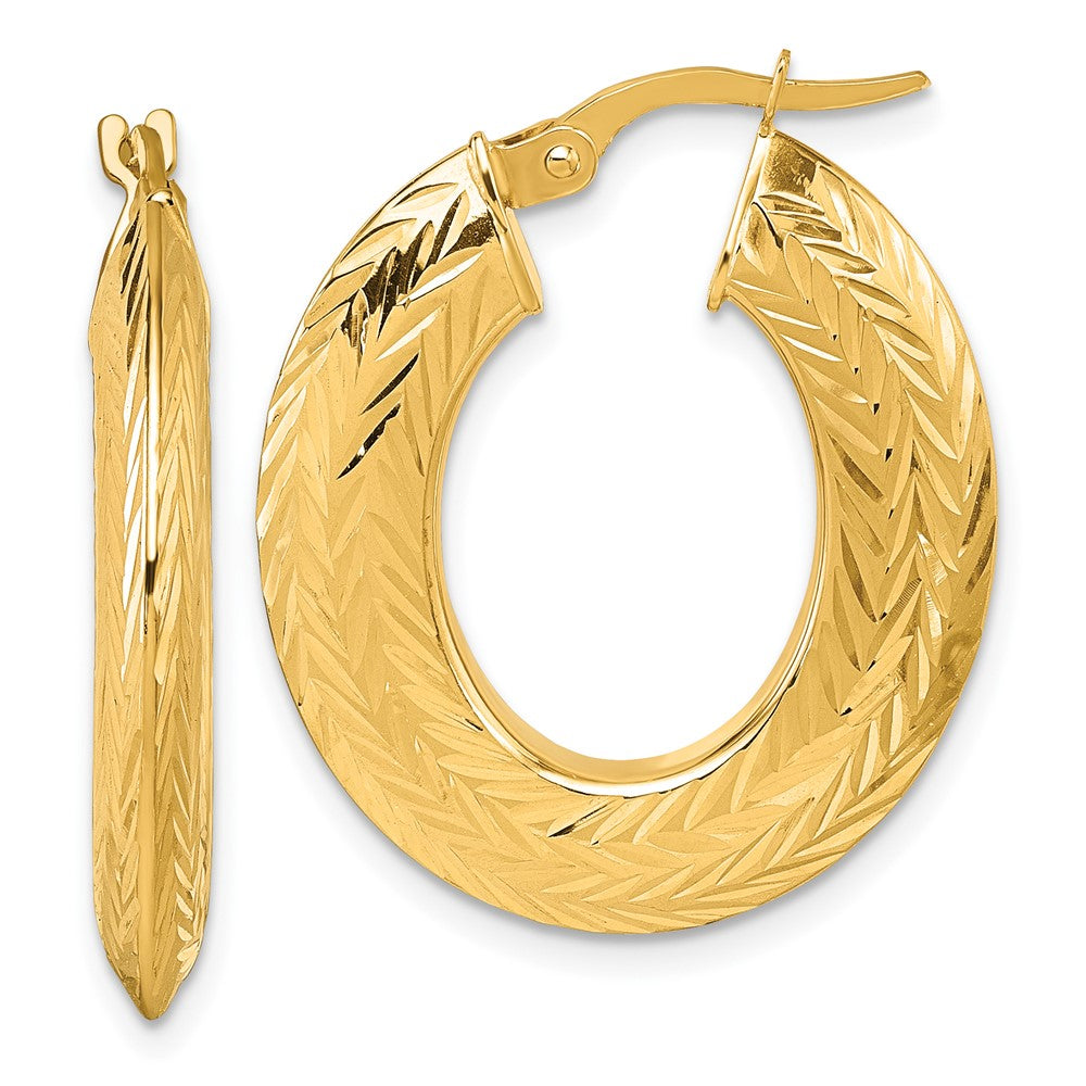14K Gelbgold Poliert und Diamantiert 3.4mm X 27mm Messer-edge Oval Röhre Creolen