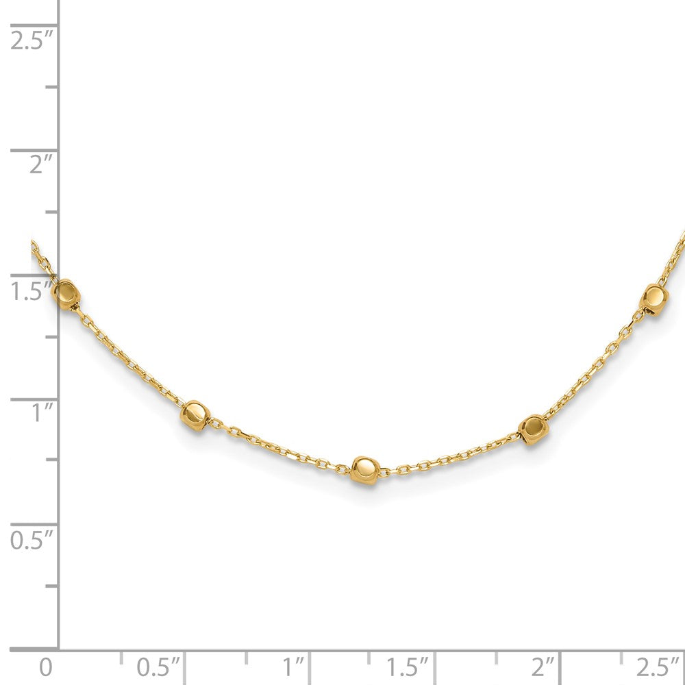 14K Gelbgold Poliert Cube Perle 17 Zoll Station Halskette