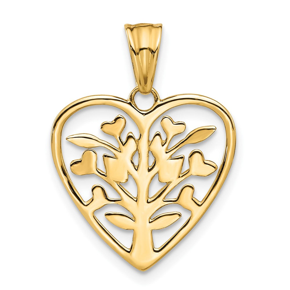 14K Gelbgold-plattierter und rhodinierter Diamantgeschliffener Baum-in-Herz-Anhänger