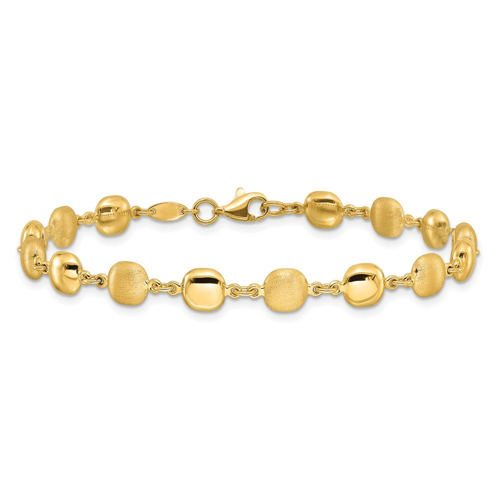 14K Gelbgold Poliert und Satiniert 5.5mm Gewölbt Kreise 7.5 Zoll Armband