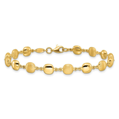 14K Gelbgold Poliert und Satiniert 5.5mm Gewölbt Kreise 7.5 Zoll Armband