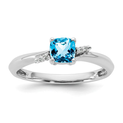 14K Weißgold Poliert Diamant und Blautopas Mode Ring