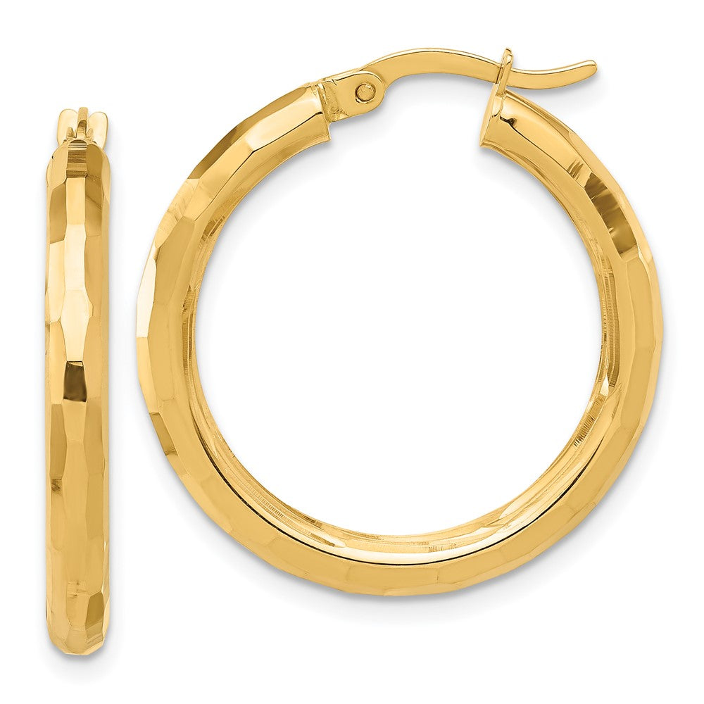 14K Gelbgold Poliert und Diamantiert Creolen