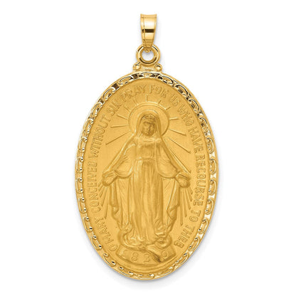 14K Gelbgold Poliert und Satiniert Massiv Wundertätig Medaille Oval Anhänger