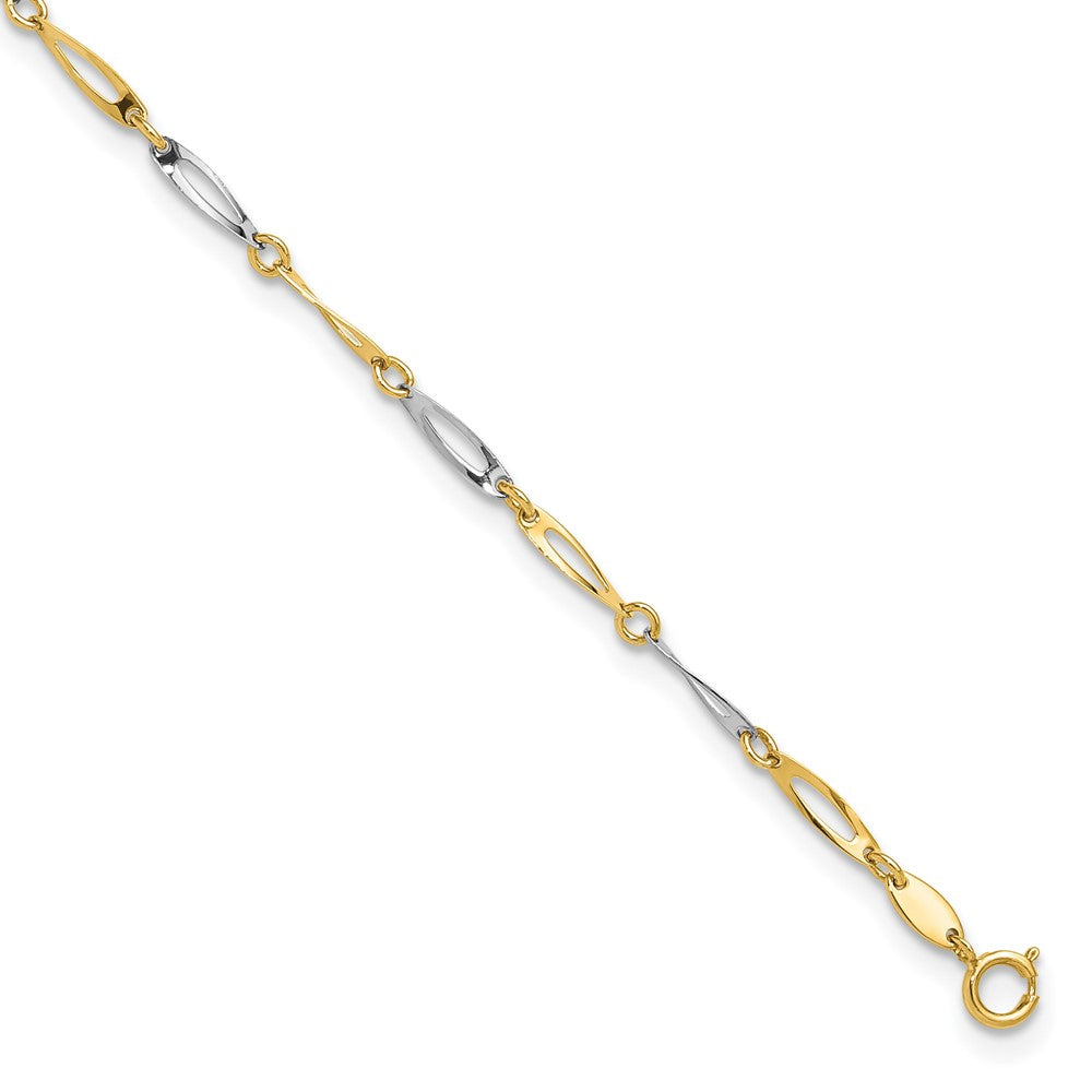 14K Bicolor Gold Poliert Oval Gedreht Glieder Plus Verlängerung Total Kette Fußkettchen