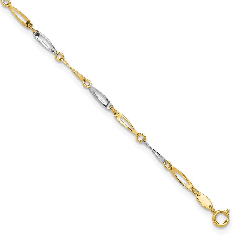 14K Bicolor Gold Poliert Oval Gedreht Glieder Plus Verlängerung Total Kette Fußkettchen