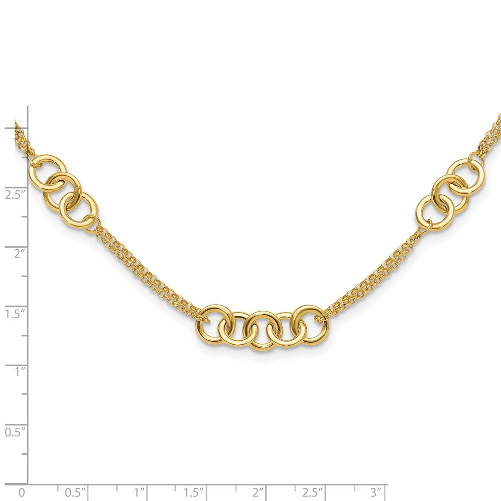 14K Gelbgold Poliert Linked Kreise mit Kette 5-station 17 Zoll Halskette