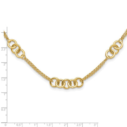 14K Gelbgold Poliert Linked Kreise mit Kette 5-station 17 Zoll Halskette